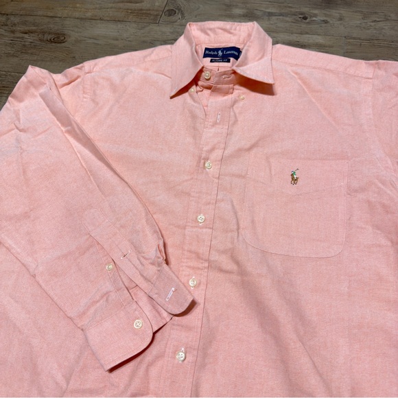 Ralph Lauren CLASSIC FIT Button Down Shirt, Salmon Orange Size Large - Picture 8 of 11
